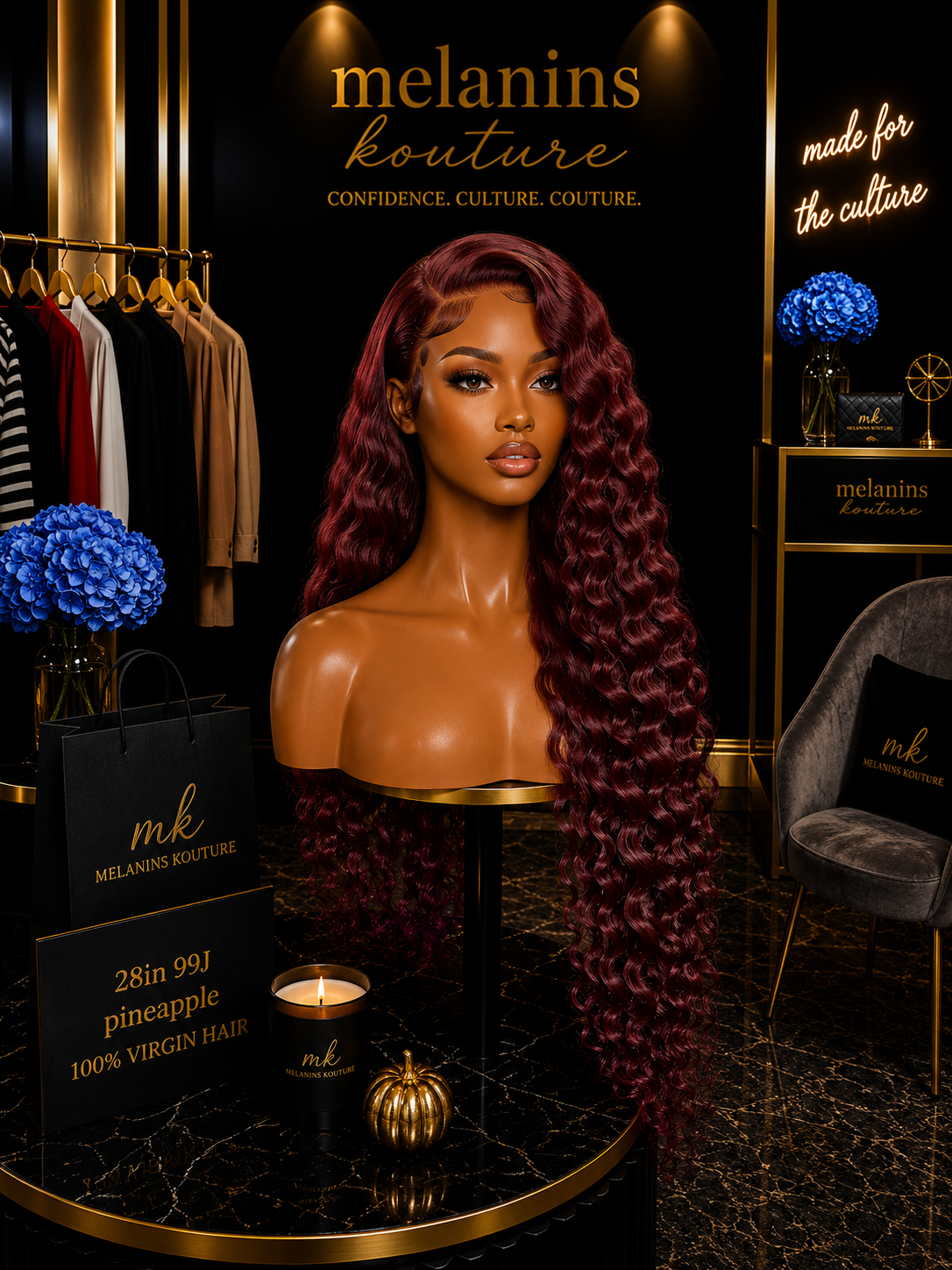 Burgundy (99J) PINEAPPLE WAVE 13x6 full frontal WIG