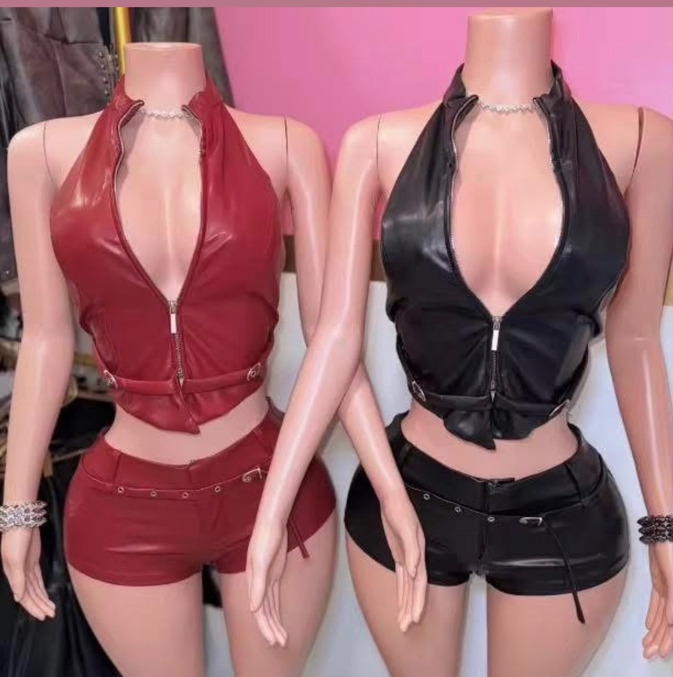 2 Piece Leather Short Set